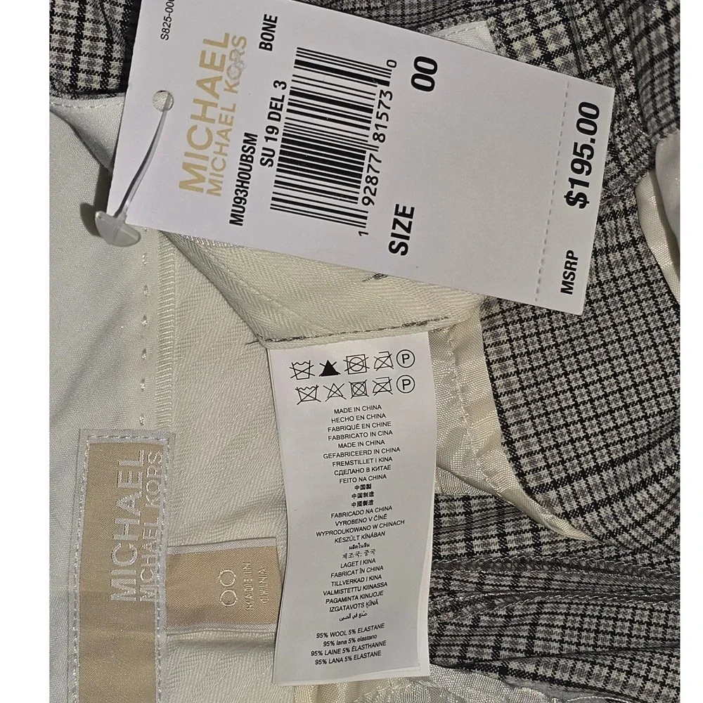 NWT MICHAEL KORS Women's Plaid Wool Blend Dress‎ Pants Size 00 Bone MSRP $195